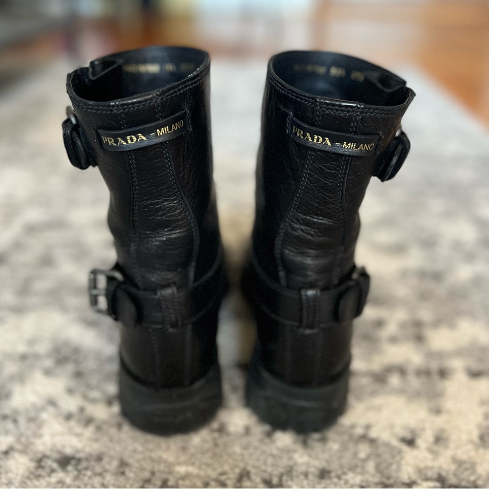 Prada Size 35.5 black leather biker boot - Picture 3 of 9